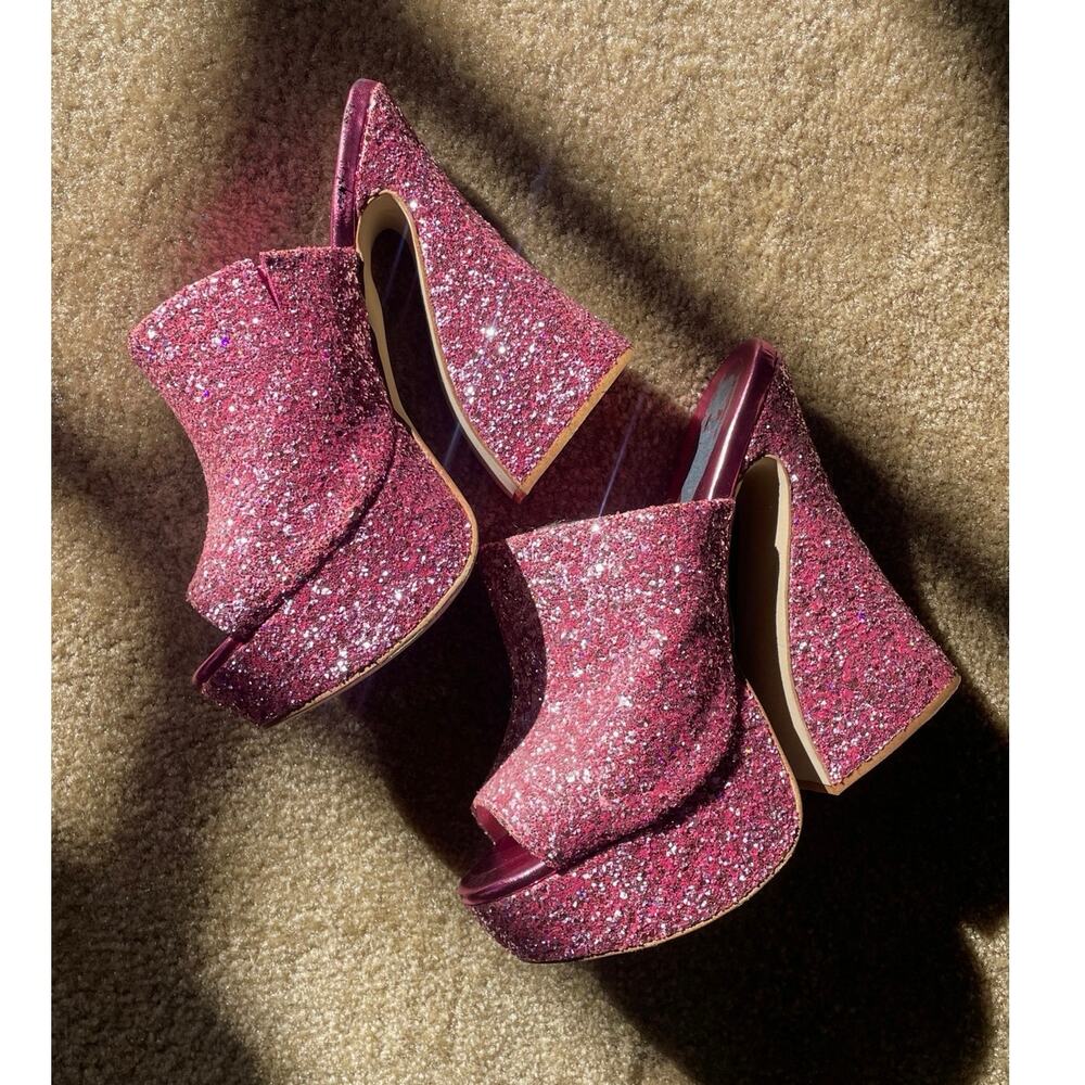 jeffrey campbell pink glitter platform mules – size 10